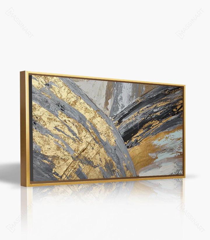 Décoration intérieur contemporain, tableau abstrait or et gris horizontal — Massinart
