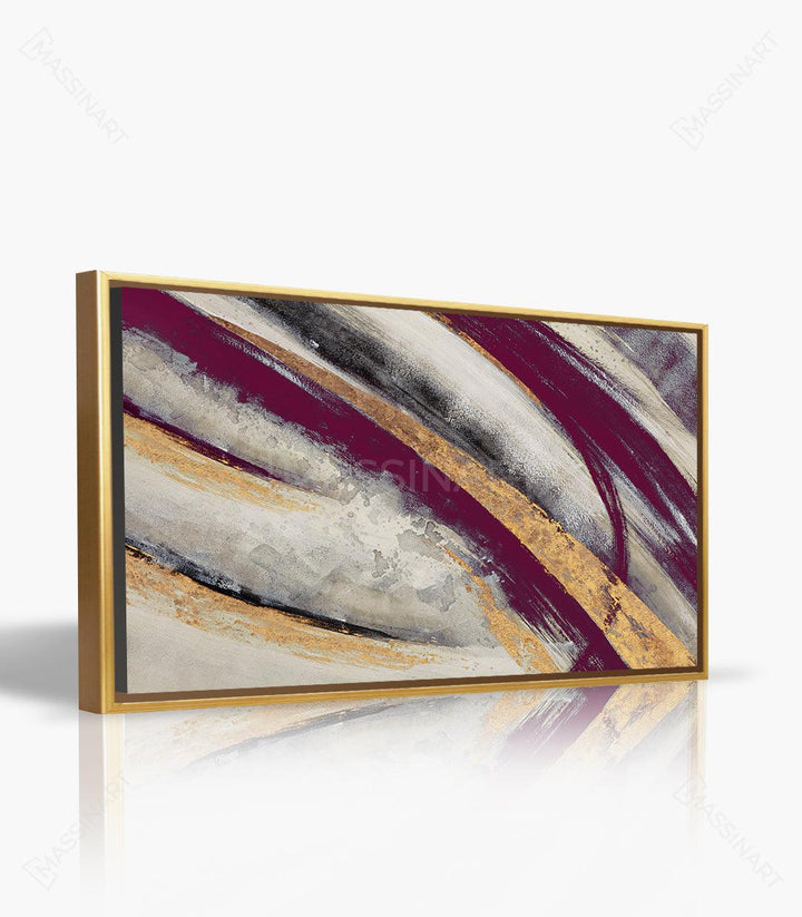 Tableau art abstrait horizontal cadre doré Massinart — décoration intérieur luxe