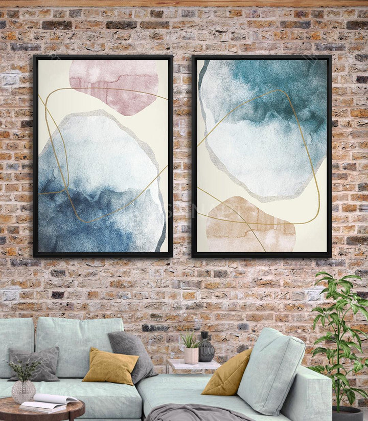 Tableau diptyque waves bleu pastel — Décoration salon moderne Massinart