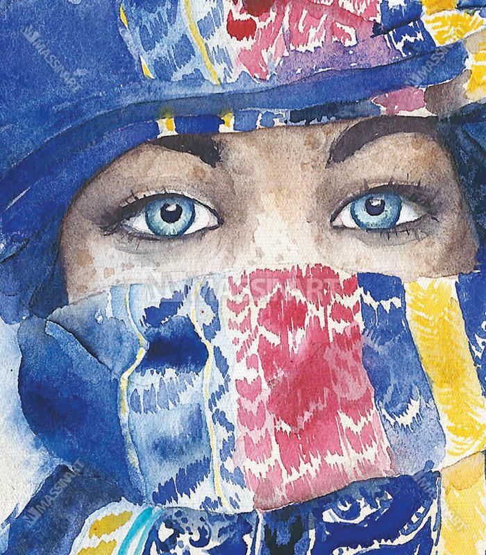 Tableau Tuareg Girl Watercolor — décoration murale portrait figuratif contemporain Massinart