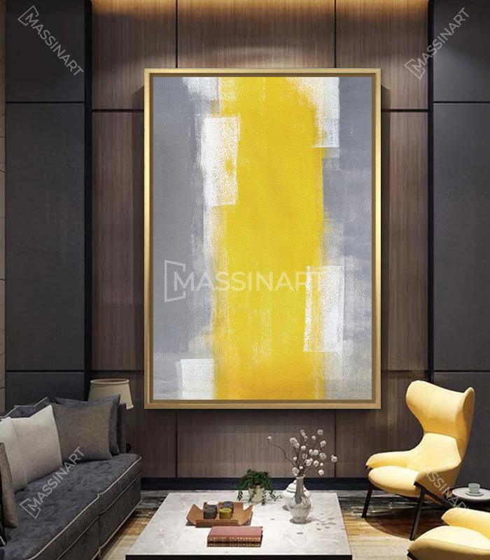 Tableau Abstrait en jaune et gris - encadrement Américain - Massinart.ma  décoration murale au Maroc