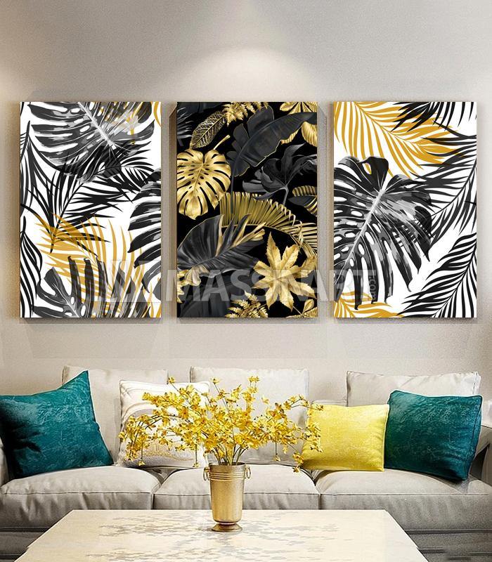 Golden and Black Leaves  - Set de tableaux modernes - Massinart.ma  décoration murale au Maroc