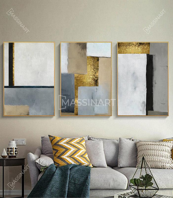 Tableau triptyque Contemporary Fields - Encadrement cache clous - Massinart.ma  décoration murale au Maroc