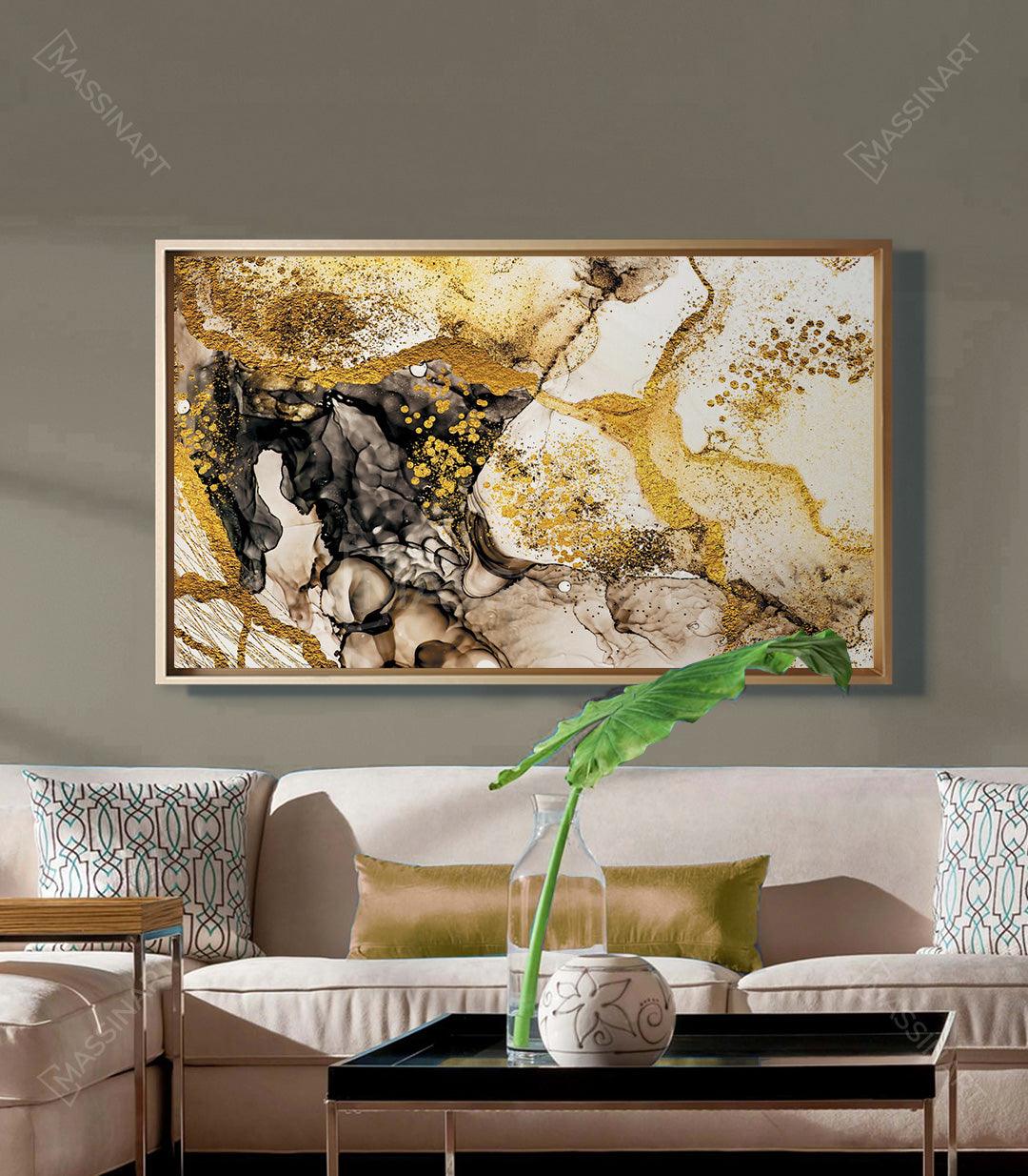 Tableau décoratif avec Cadre Américain - Peinture doré abstrait