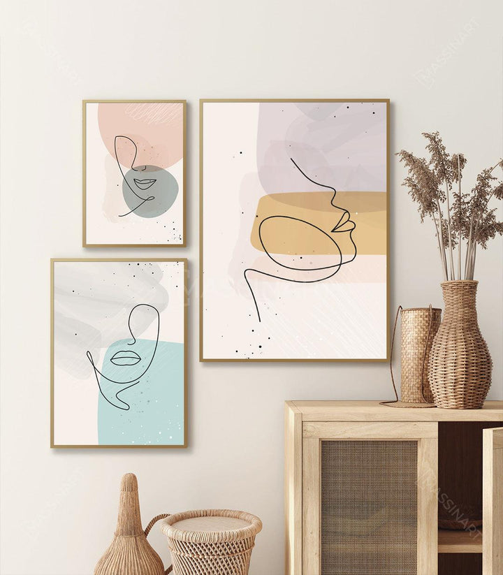 Tableau Aesthetic Woman triptyque mise en situation salon moderne Massinart