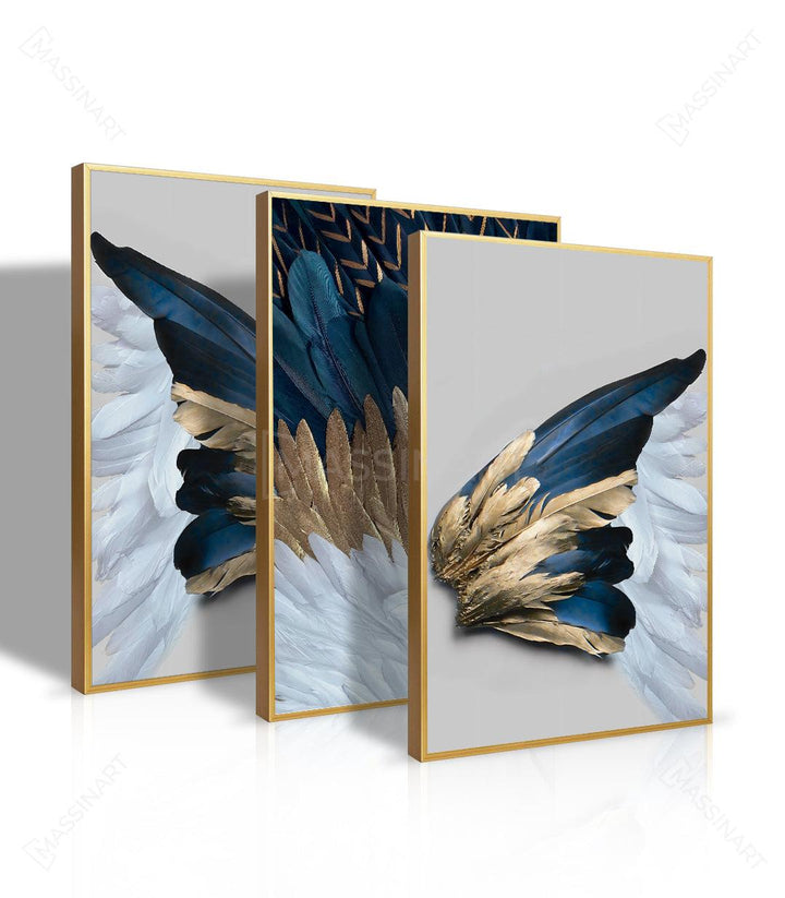 Tableau aile d'ange droite bleu doré blanc Massinart