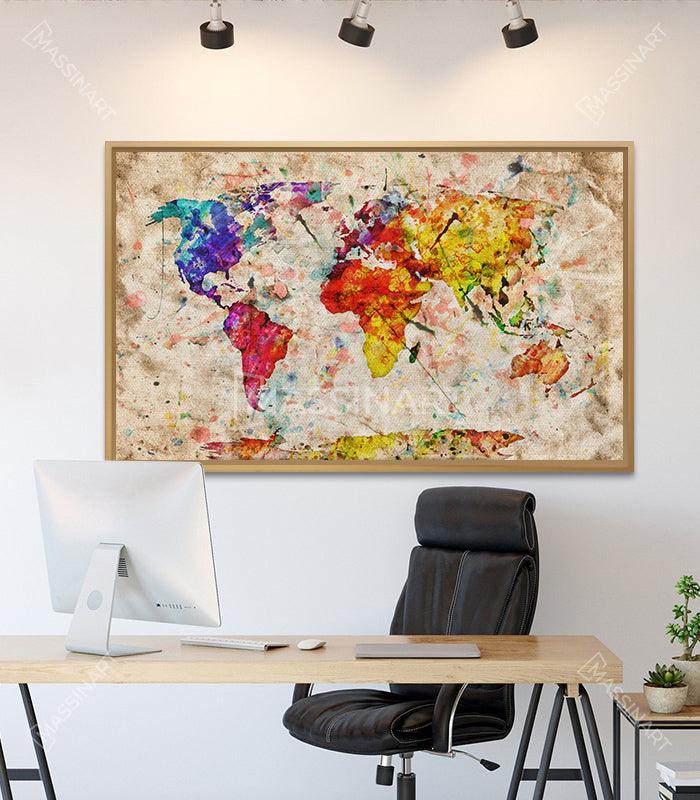 Tableaux décoratifs - Carte du Monde Colorée - Tableau avec
