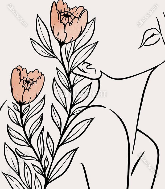 Faces and Flowers with Neutral Colors - Tableaux encadrés - Massinart.ma  décoration murale au Maroc