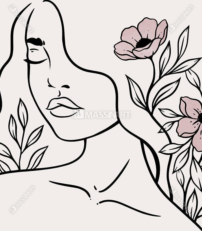 Tableau art ligne minimaliste trois femmes fleurs intérieur Massinart