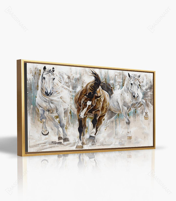 Décoration intérieur contemporain - Tableau Courage chevaux sauvages dans cadre doré - Massinart