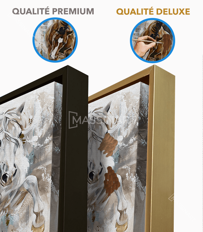 Détail tableau Courage - expressionnisme chevaux blancs marron en mouvement - Massinart