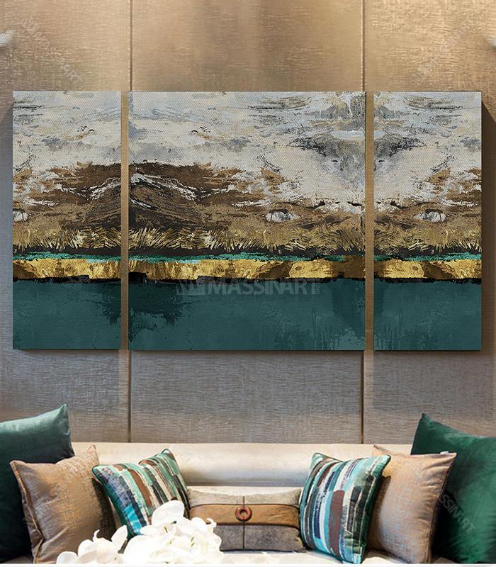 Golden Line, Green Abstract - Tableau Design - Décoration moderne - Massinart.ma  décoration murale au Maroc
