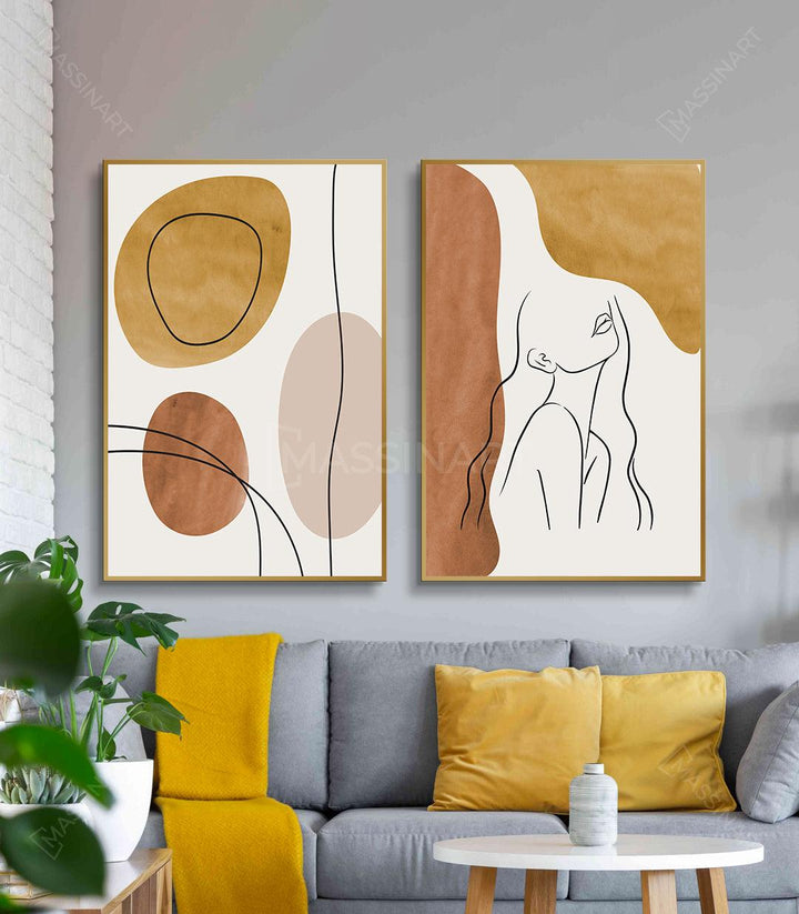 Tableau Isolated diptyque droit — portrait femme épuré, tons chauds et blanc Massinart