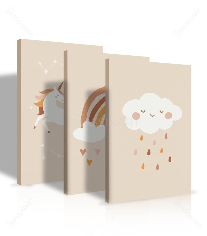 Tableau arc-en-ciel cœurs nuage blanc Massinart en chambre enfant