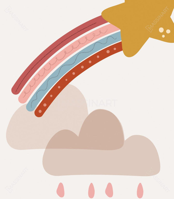 Tableau arc-en-ciel pastel avec étoiles dorées chambre enfant Massinart