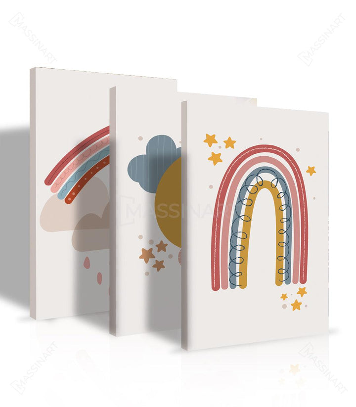 Tableau lune dorée nuages et étoiles décoration enfant Massinart