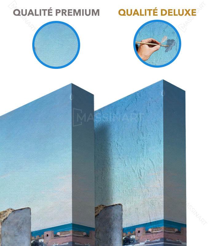 Détail couleurs Tableau Terrasses au Maroc : palette bleu turquoise blanc jaune - Massinart