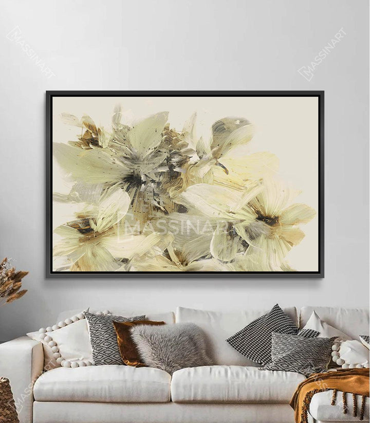 Tableau Wildflower Massinart — mise en situation salon moderne beige