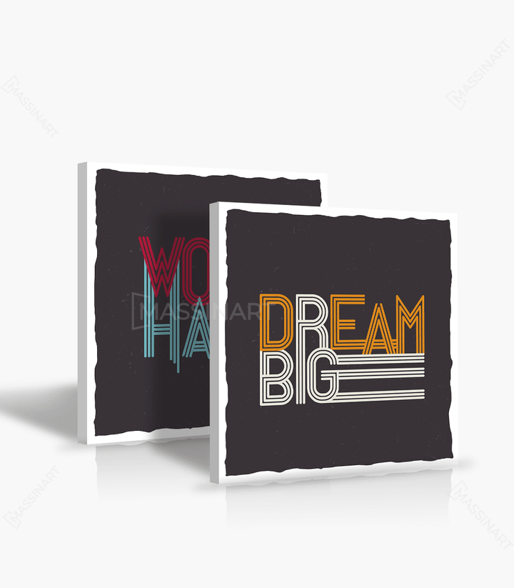 Tableau Dream Big neon orange et blanc en mise en situation bureau — Massinart