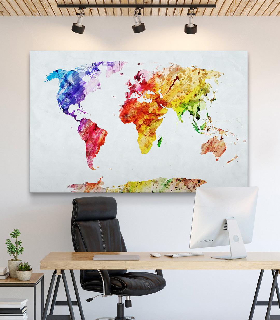 Tableau décoratif World Map  - Décoration murale pour bureau - Massinart.ma  décoration murale au Maroc