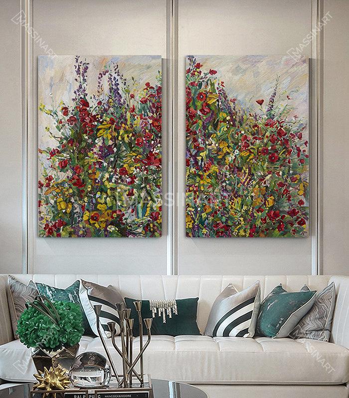 Au milieu des fleurs - Tableau diptyque moderne - Massinart.ma  décoration murale au Maroc