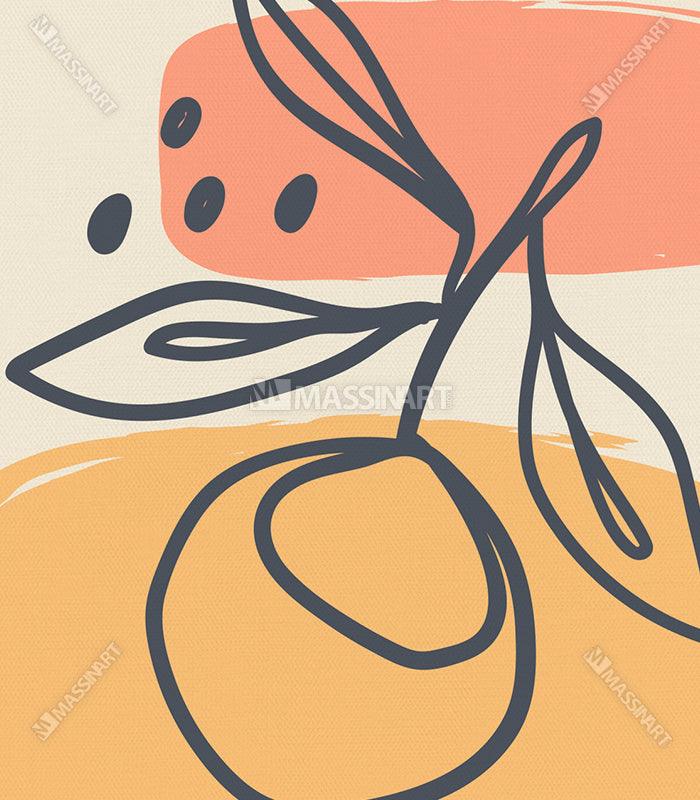 Tableau visage feuillage abstrait orange rose line art Massinart