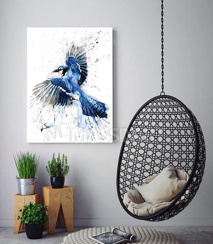Aquarelle Geai Bleu - Tableau décoratif moderne - Massinart.ma  décoration murale au Maroc